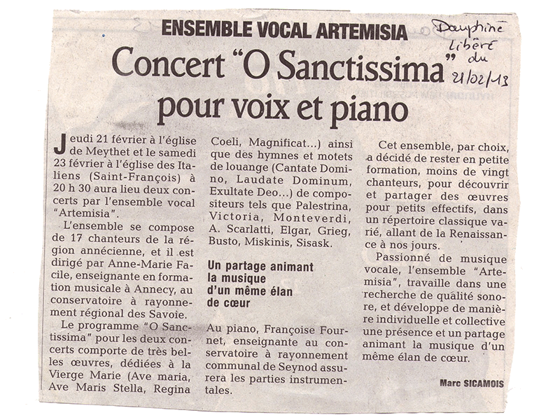 Concert «O Sanctissima » pour voix et piano