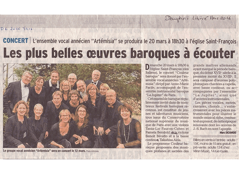 Concert Couleur Baroque, mars 2016